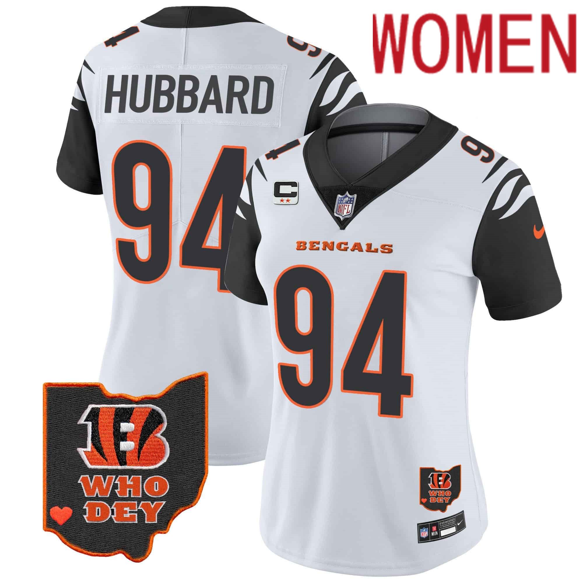 Women Cincinnati Bengals #94 Hubbard White 2024 Nike Patch Vapor Limited NFL Jersey style 1